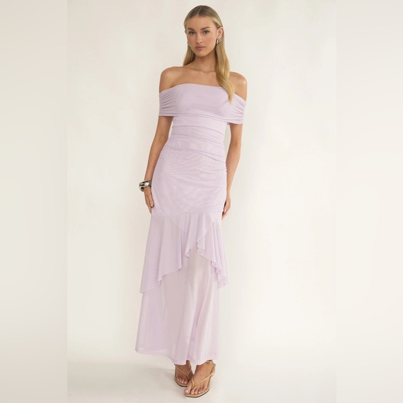 Kiarna Off-Shoulder Mesh Maxi Dress Lilac - Picture 2 of 4